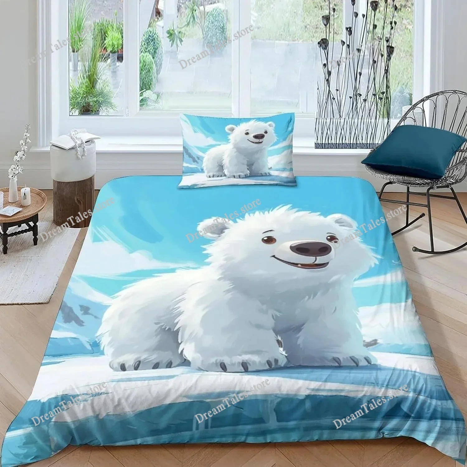 

Polar Bear Bed Set Children's 3D Ice Cream Snow Quilt Set Printed Bedding Set Microfiber Boys and Girls Adult Soft with Zipper A
