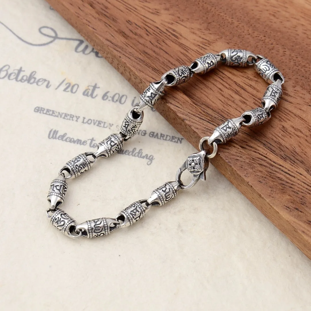 

Heavy industry fashion classic six-word speech tube beads elegant all-match ethnic style necklace trendy 925 silver bracelet