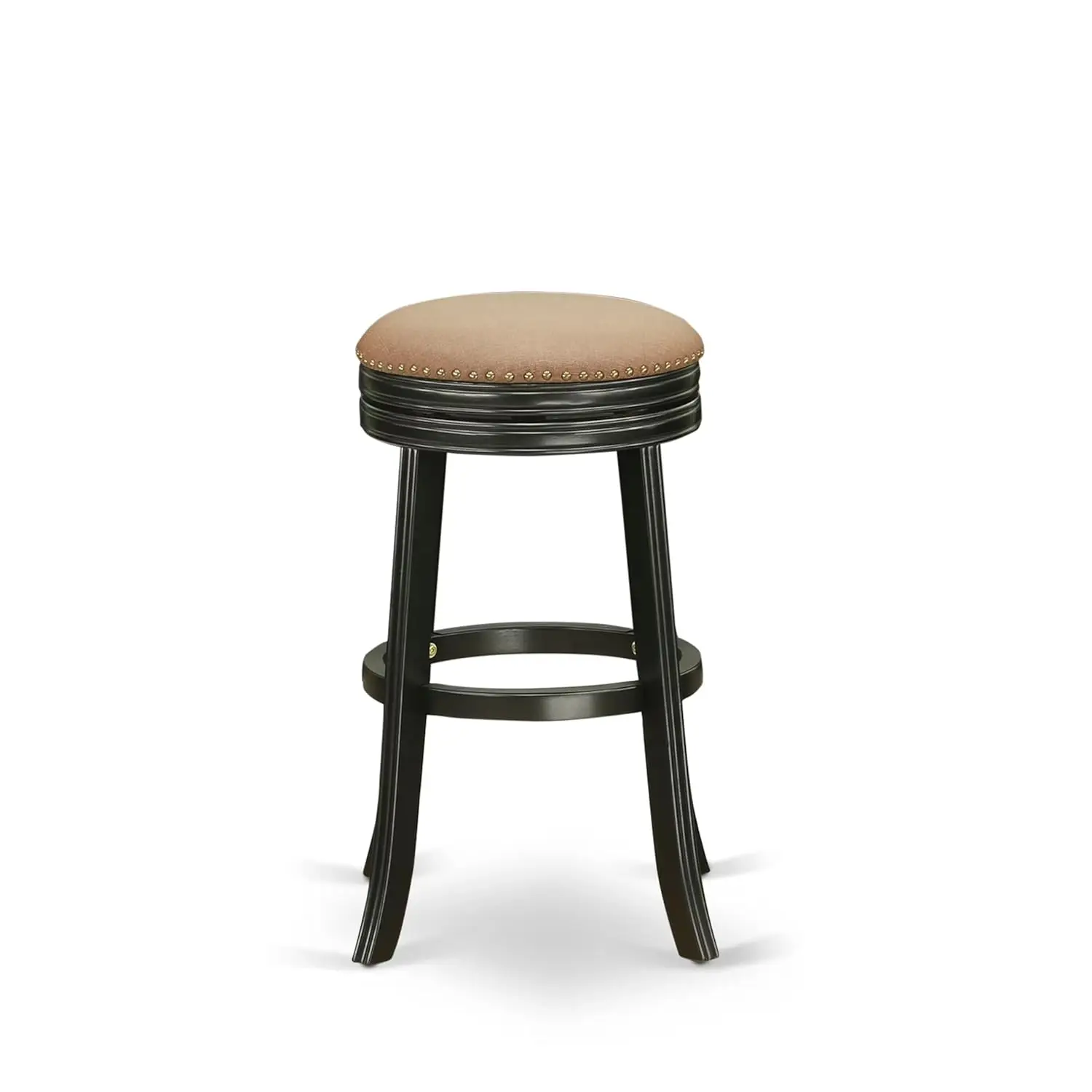 

Counter-Height Barstool - Round Shape Brown Roast PU Leather Upholstered Backless Chairs, 30 Inch, Customized