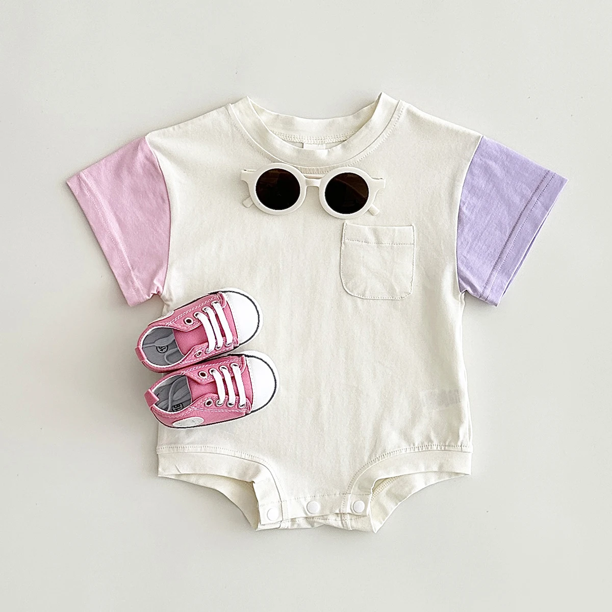 Summer Baby Clothing Infant Triangle Romper Cotton Short Sleeved Color Block Boy Girl Bodysuit Casual Jumpsuit Newborn 0-18M