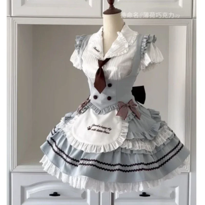 2025 New Japanese Summer Cute College Style Doll Feeling Lolita Striped Shirt Waist Thin Vest Skirt Three-piece Suit For Women