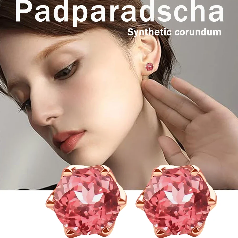 

Padparadscha корунд Pass с бриллиантами, ручка, тест, стерлинговое серебро 925, женские серьги, гипоаллергенные серьги-гвоздики, ювелирные изделия для женщин
