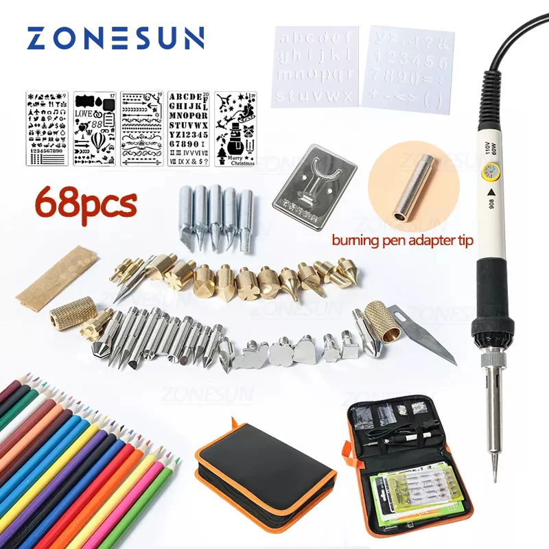 ZONESUN Hot Foil Stamping Soldering Iron Carving Pyrography Tool Wood Embossing Burning Soldering Pen Set Welding Tips Kit