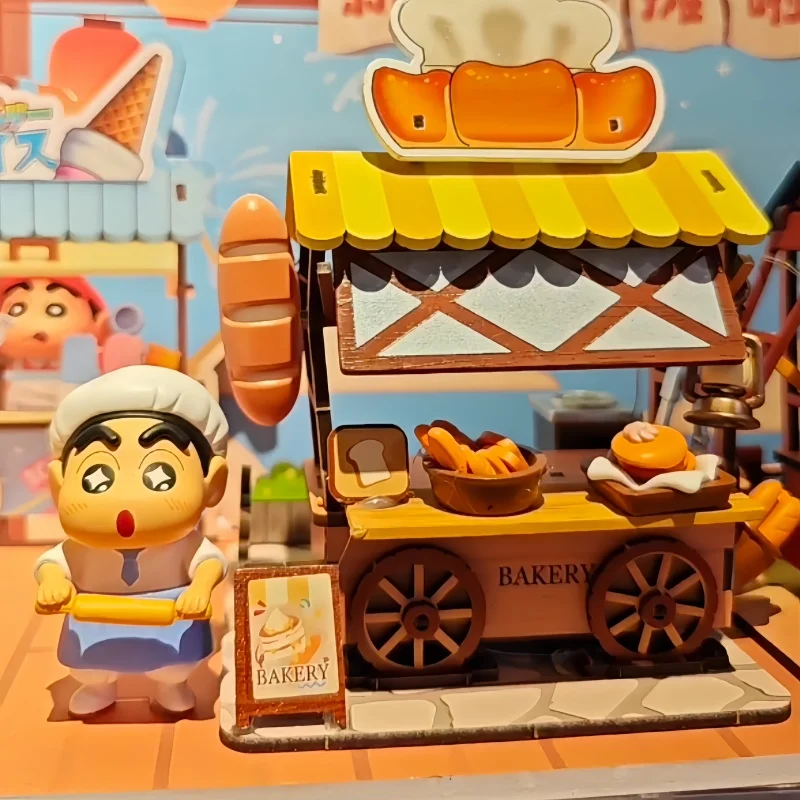 

Hot Crayon Shin-Chan Authentic Luminous Cart Blind Box （Need To Assemble）Food Cart Series Desktop Ornament Micro Scene Kids Gift