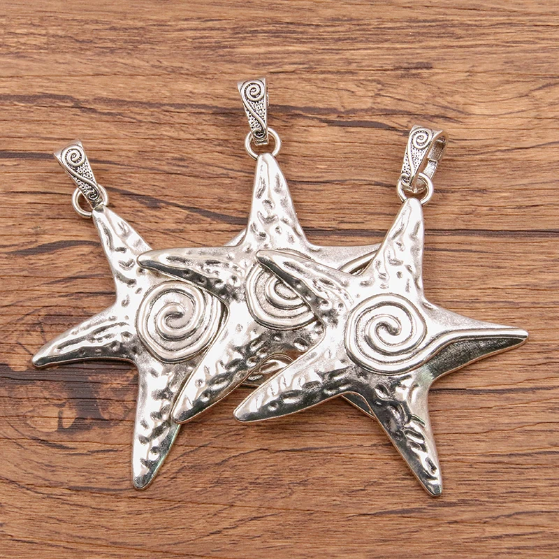 1PCS 66*81mm Picture Color Big Starfish Charms Marine Organism Pendant Metal Alloy DIY Necklace Bracelet Earrings Marking