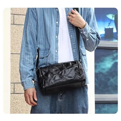 wmnuo New Messenger Shoulder Bag Man Genuine Vegetable Tanned Cowhide Soft Leather Leisure Commuting Crossbody Bag Male Handbag