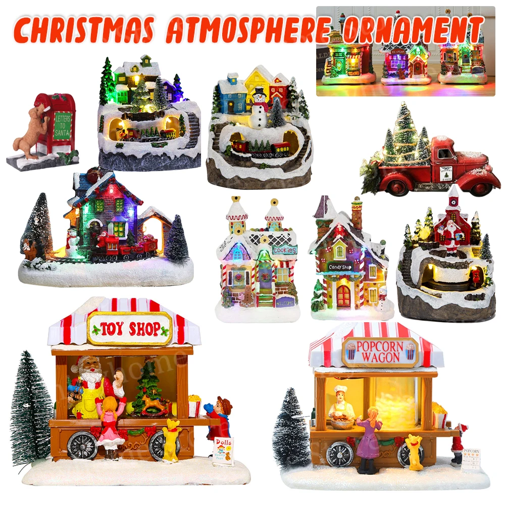 

Christmas Gingerbread House Decor LED Light Christmas Village House Collectible Building for Home Christmas Decor Kids Gift