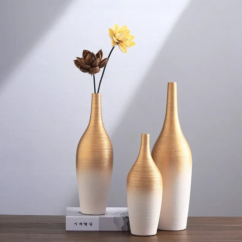 Chinese Style Stoneware Gradient Desktop Vase Ceramics Flower Arrangement Ornaments Home Decorations Retro Hydroponic Vases