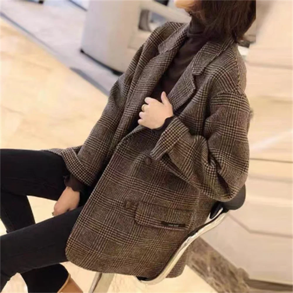 

Double-sided wool coat women's blazer suit new style plaid casual loose ol coat