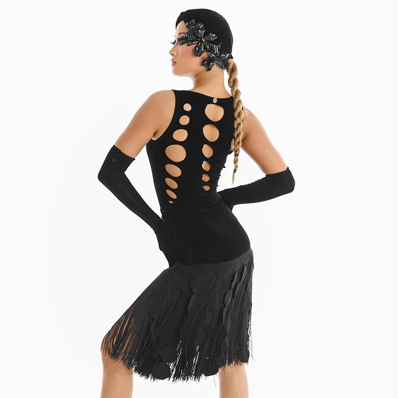 Schöne Zurück Latin Top Quasten Rock Frauen Chacha Latin Dance Kostüme Erwachsene Ballroom Dance Performance Kleidung SL14727