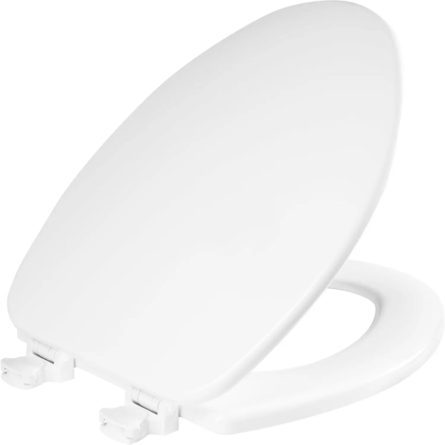 

Elongated White Toilet Seat with Easy-Clean Hinges for Deep Cleaning, Durable Enameled Wood Design
