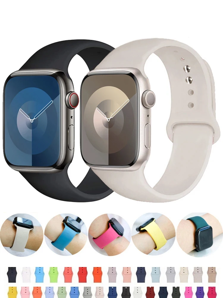 2 Pack Silicone band For Apple Watch Strap 44mm 45mm 46mm 41mm 49mm 40mm 42mm Sport Bracelet iWatch Series 10 9 Ultra 2 8 7 SE 6