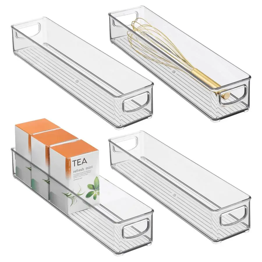 

Тонкий прозрачный пластиковый контейнер для хранения, удлиненный узкий штабелируемый органайзер для кухни и кладовой, 4 шт.