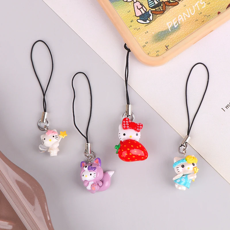 

Kawaii Hello Kitty Phone Lanyard Cute Cartoon KT Cat Phone Chain Keyring Pendant Mini Kitten Phone Case Charms Bag Ornament