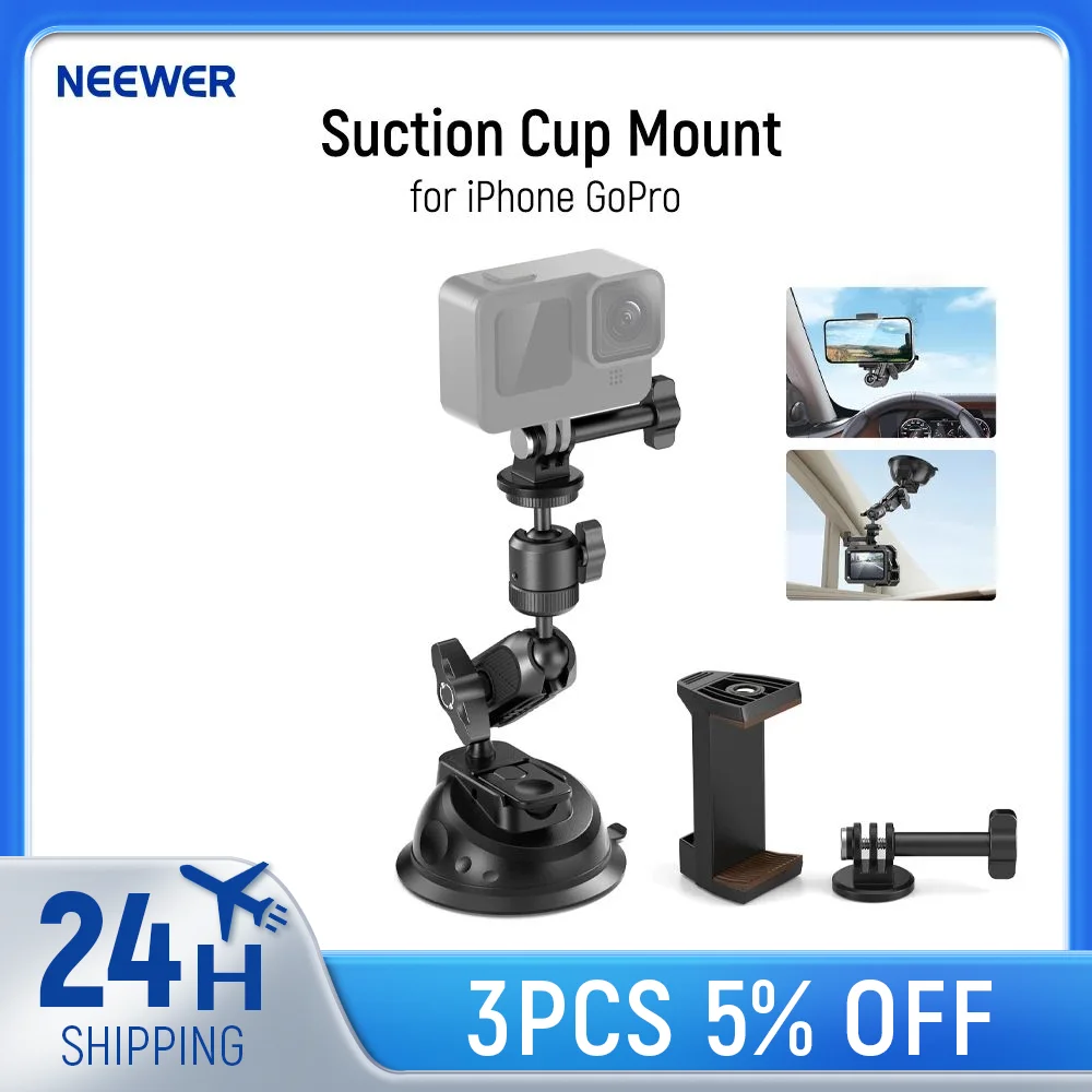 

Neewer Suction Cup Mount for iPhone GoPro Action Camera with Magic Arm & 360° Pan 90° Tilt Ball Head Car Mount Camera Adapter