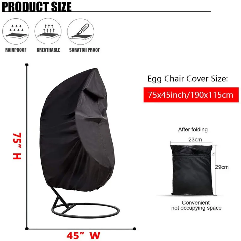 Outdoor pendurado Egg Chair Dust Cover, Protetor impermeável com zíper, Estojo protetor para swing