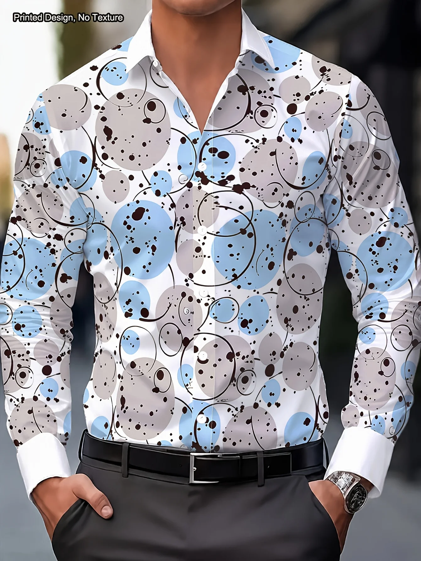 Men's Shirt Abstract Circle Splash Dot Print Long Sleeve Button Down Soft Lightweight Top Casual Daily Streetwear Mens Clothing