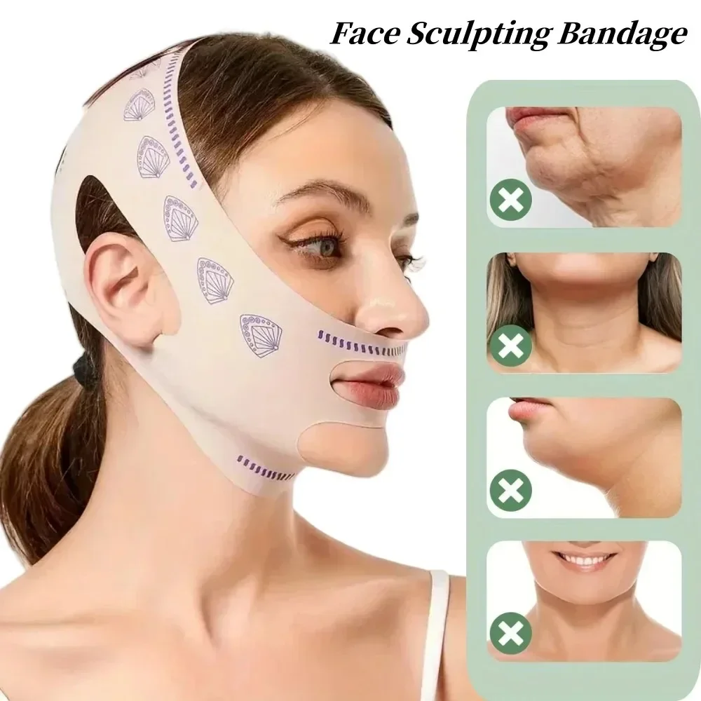 2-teiliges Lymph-Gesichtsformband & Massagebürste, V-Line-Lifting-Maske zur Doppelkinnreduzierung, Kieferlinienformer, Gesichtsstraffungsband – Detail 19