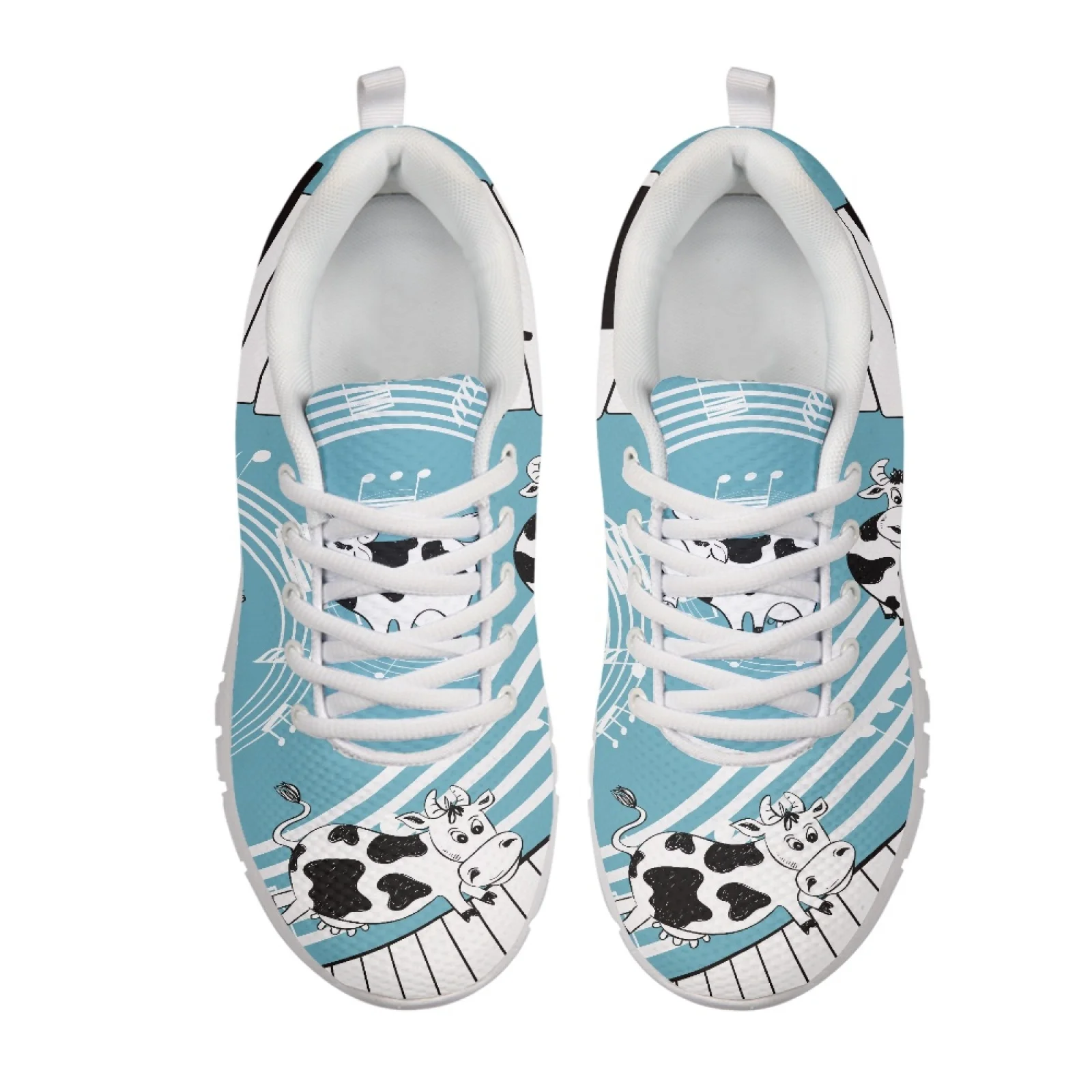 Coloranimal Breathable Lace Up Training Athletic Shoes for Womens Mens Athletic Trainers for Travel Piano Cow