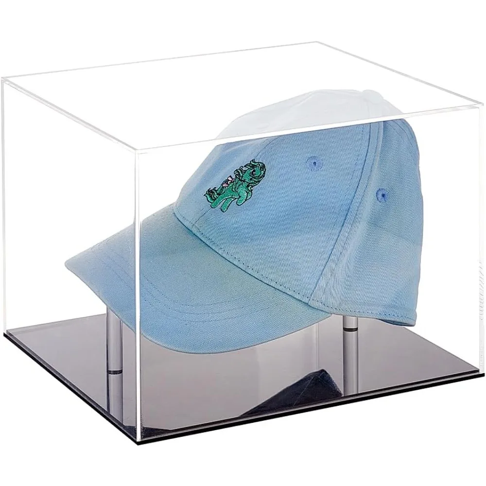 Clear Acrylic Hat Display Case 9.1x8x6.5inch Cap Display Stand Holder Dustproof Cap Storage Holder with Black Base Transparent