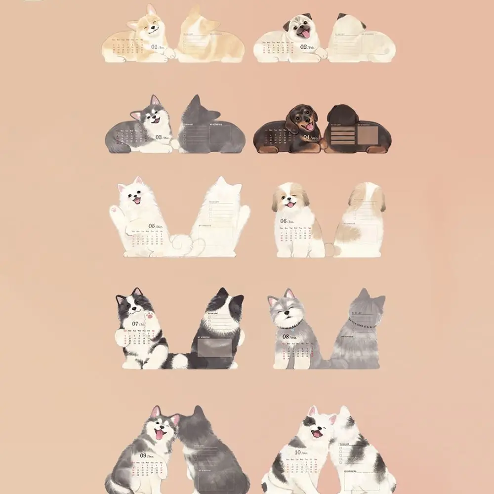 

2026 Cute 3D Desk Calendar DIY Simplicity Desktop Calendar with Base Cat Dog Series Schedule Planner Home Office Desk