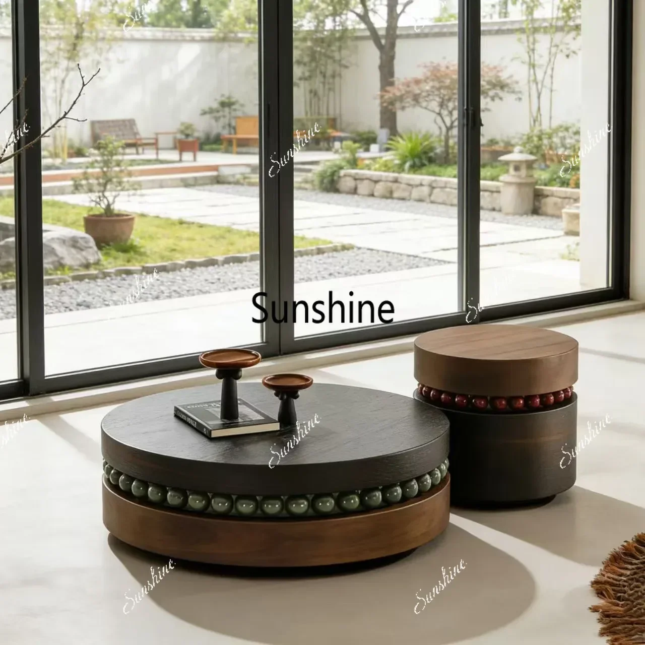Modern minimalist wabi style retro round bead decorative coffee table combinationT*