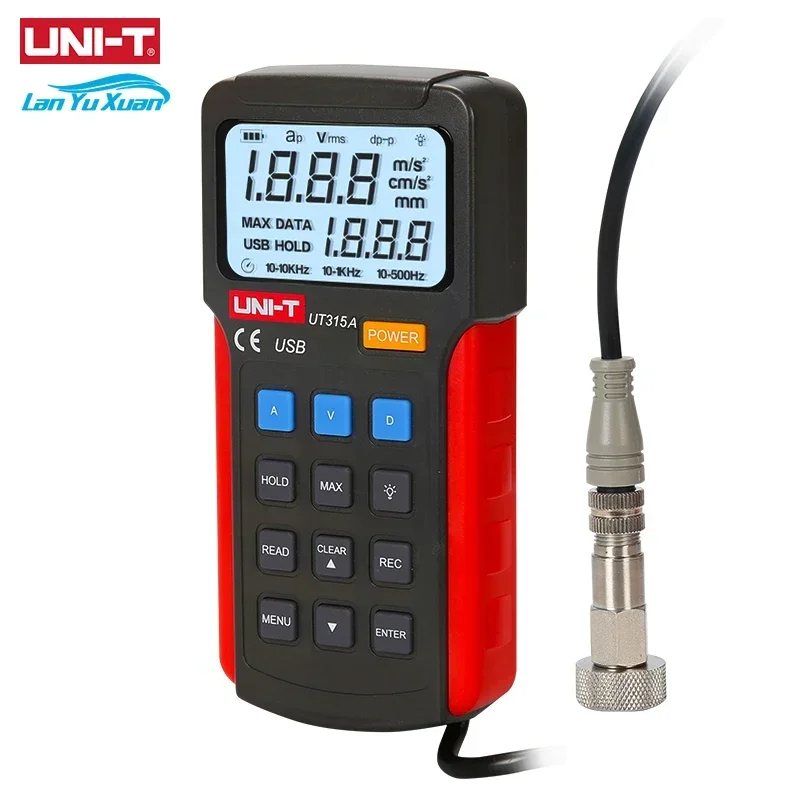 UT315A Digital Vibration Testers Vibration Acceleration Velocity Displacement Measurement USB Connect PC Soft