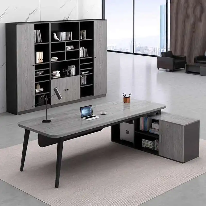 Organizadores prateleiras mesa de escritório estética europeu multifuncional longo mesa de escritório em forma de l de madeira escritorio oficina móveis