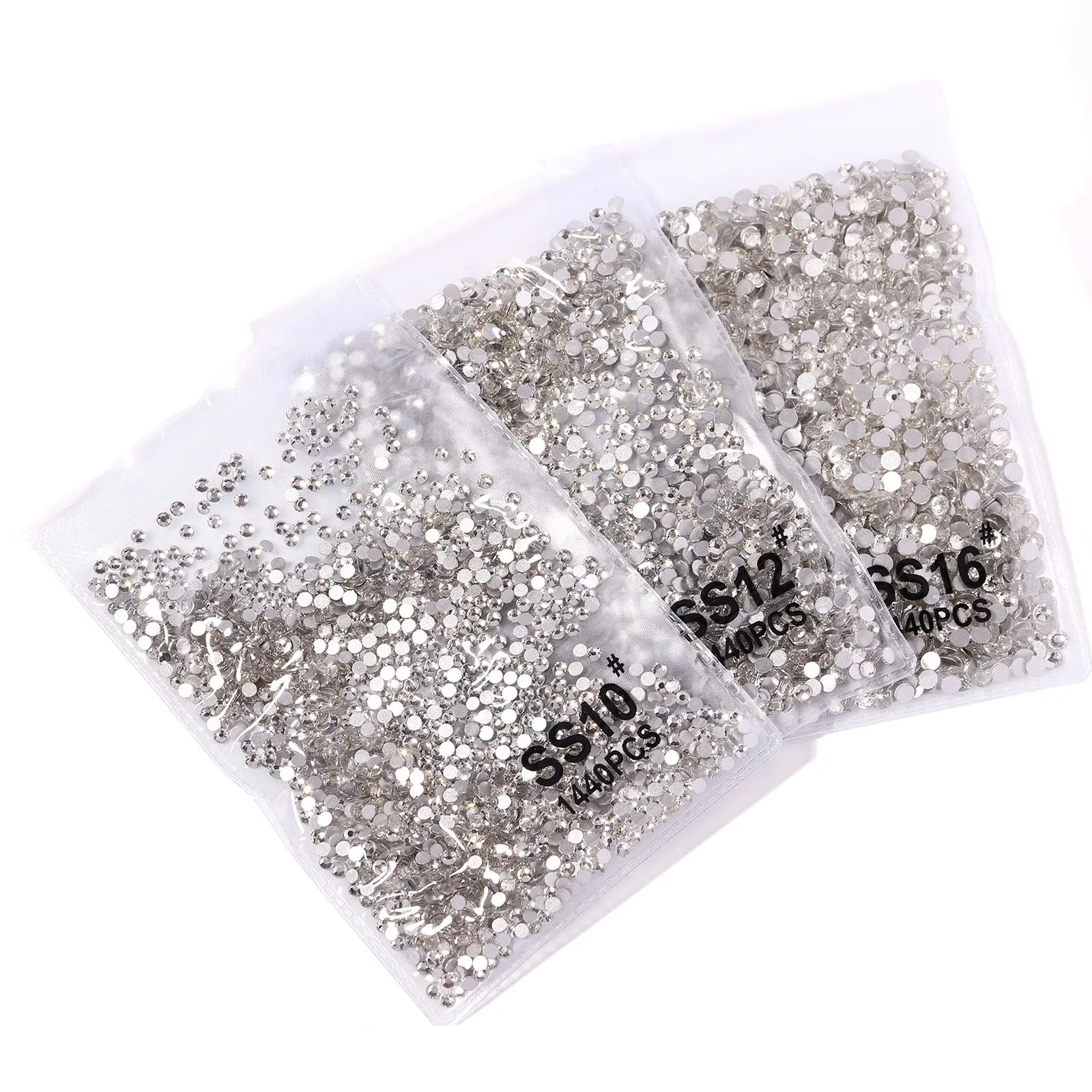 1440Pcs Clear/AB SS3-SS16 Nail Rhinestones Sparkly Glass Diamonds Round Flat-back Mini Rhinestone Nail Gems Manicure Accessories