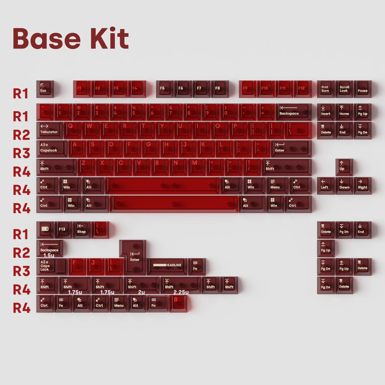 DEADLINE-Kit de touches de clavier mécanique Airinjector, ensemble de capuchons de touches personnalisés, rouge, transparent, Mac DDL, PC Gamer, accessoires