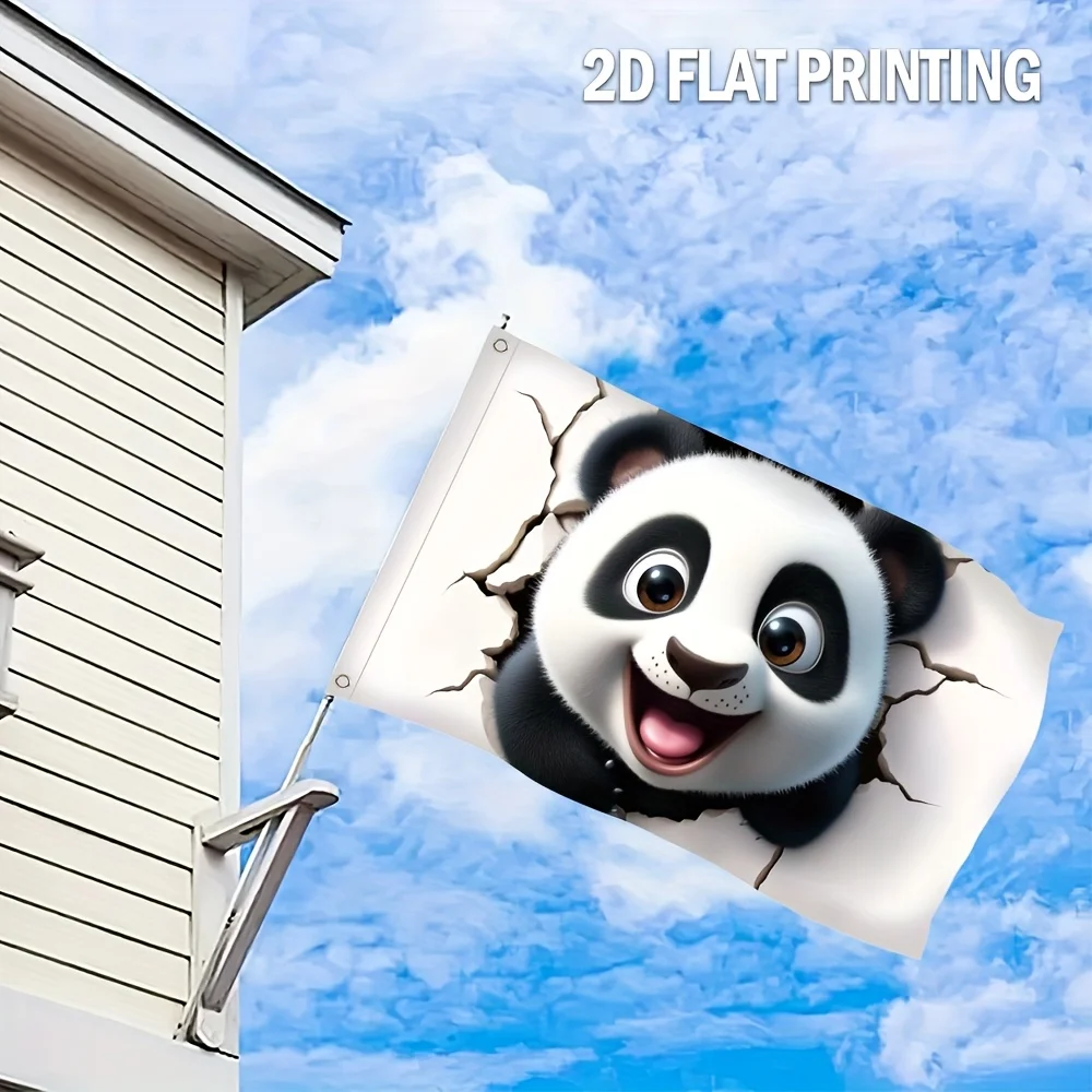A Single Piece of Cute Cartoon Panda Flag in Various Sizes Made of Durable Polyester with a One-Sided Print