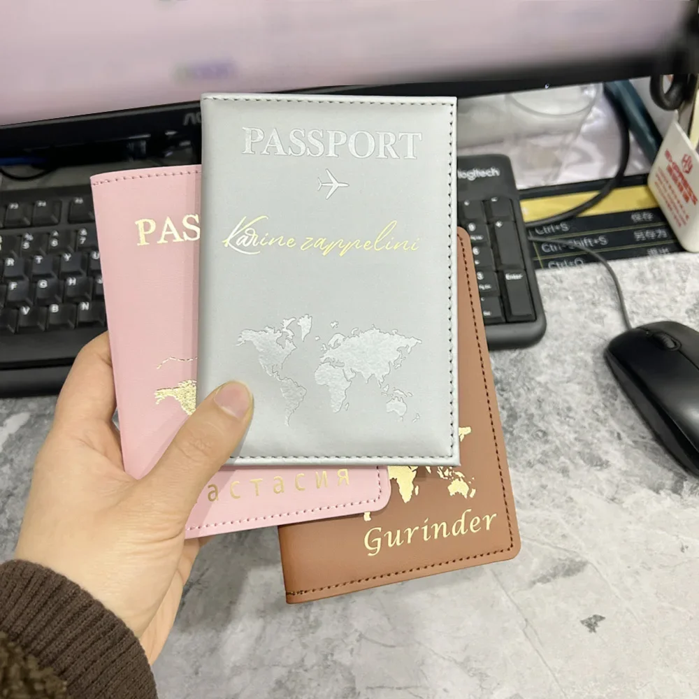 Personalized Passport Cover Plane Women Men PU Custom Golden Color Name Passport Holder Travel Passport Case Wedding Gift