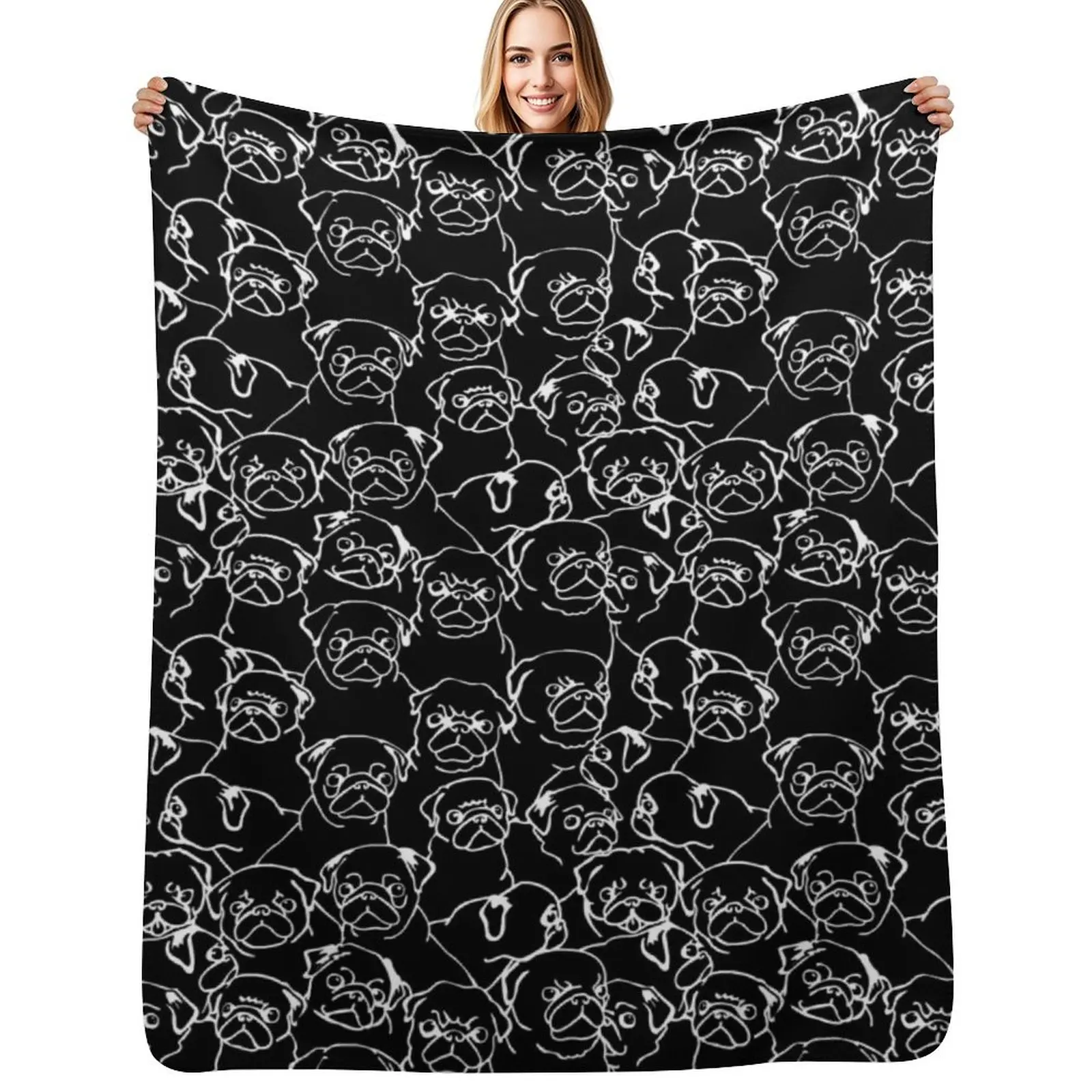 Oh Black Pugs Throw Blanket Warm Napping Blanket for Office Couch Bed