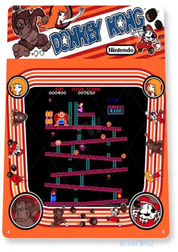 Donkey Arcade-Schild, klassisches Arcade-Spiel-Schild, Spielzimmer-Blechschild A329-Aluminium