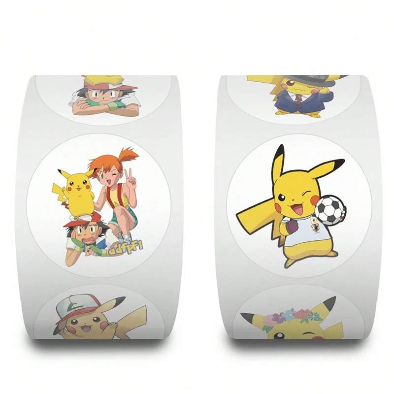 Rouleau d'autocollants Pokemon Pikachu, bande dessinée Anime, décoration de compte à main bricolage, autocollants pour ordinateur portable, papeterie mobile, 500 feuilles par rouleau