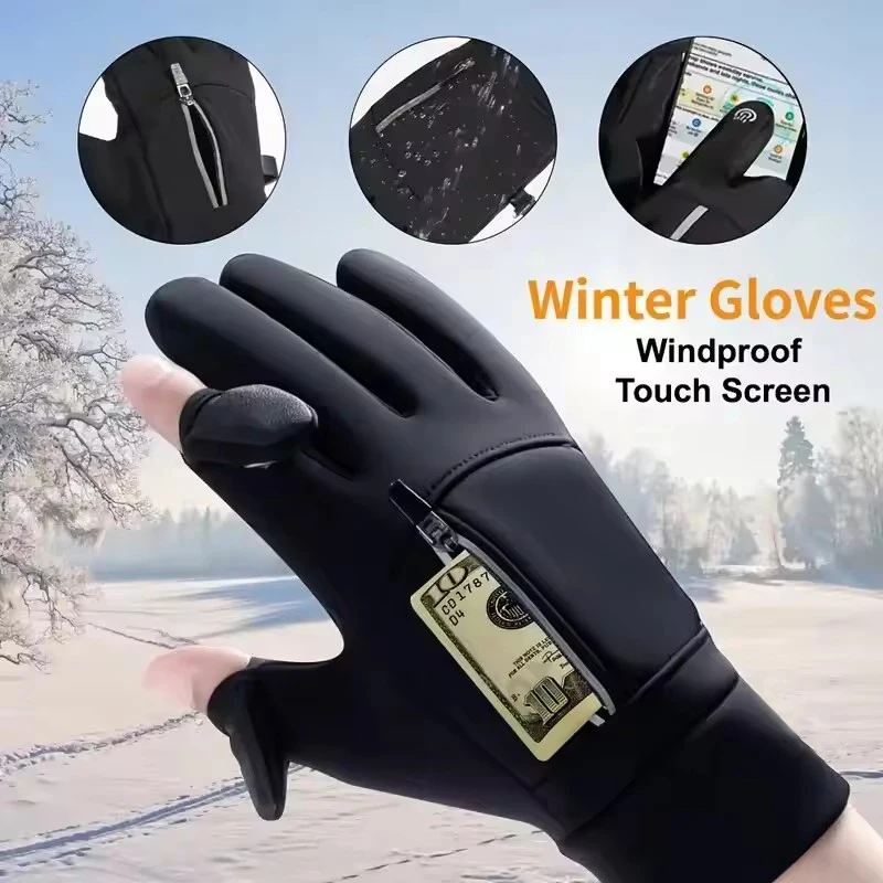 Unisex Winter Touch Screen Gloves for Hiking Camping Skiing Windproof Waterproof Plush Warm Non-Slip Gloves for Men Women