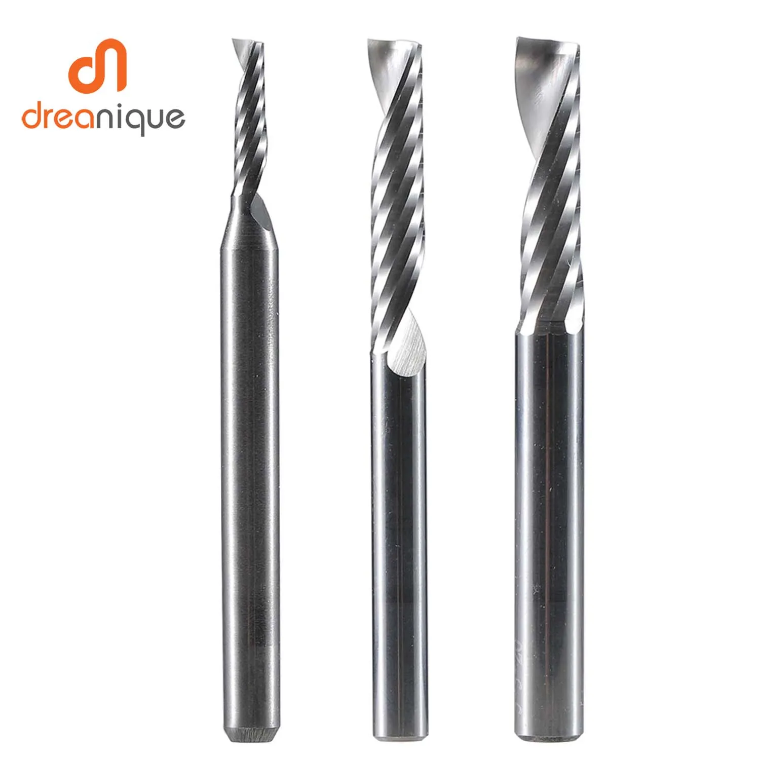 Dreanique 1pc Single Flute Spiral End Mill 1/8 1/4Inch Shank CNC Carbide Aluminum Inch Size Cutter for woodworking Acrylic ACM