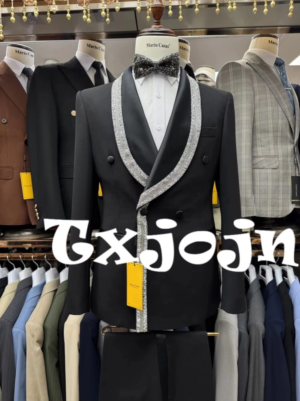 

Silver Beaded Shawl Lapel Man Suits Business Outfit,Handsome Double Breasted Men's Suit Set,Slim Fit Tuxedo Wedding Groom Sets