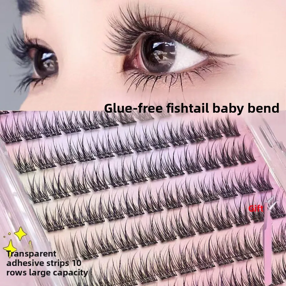 رموش صناعية خالية من الغراء على شكل ذيل السمكة، ثلاثية محاكاة المنك، طبيعية يومية