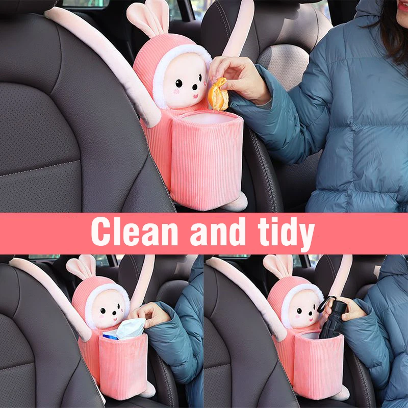 2 in1 Creative Rabbit Short Plush Tissue Box Holder for Car Armrest Box Car garbage can The New Cute Cartoon Car Tissue Box