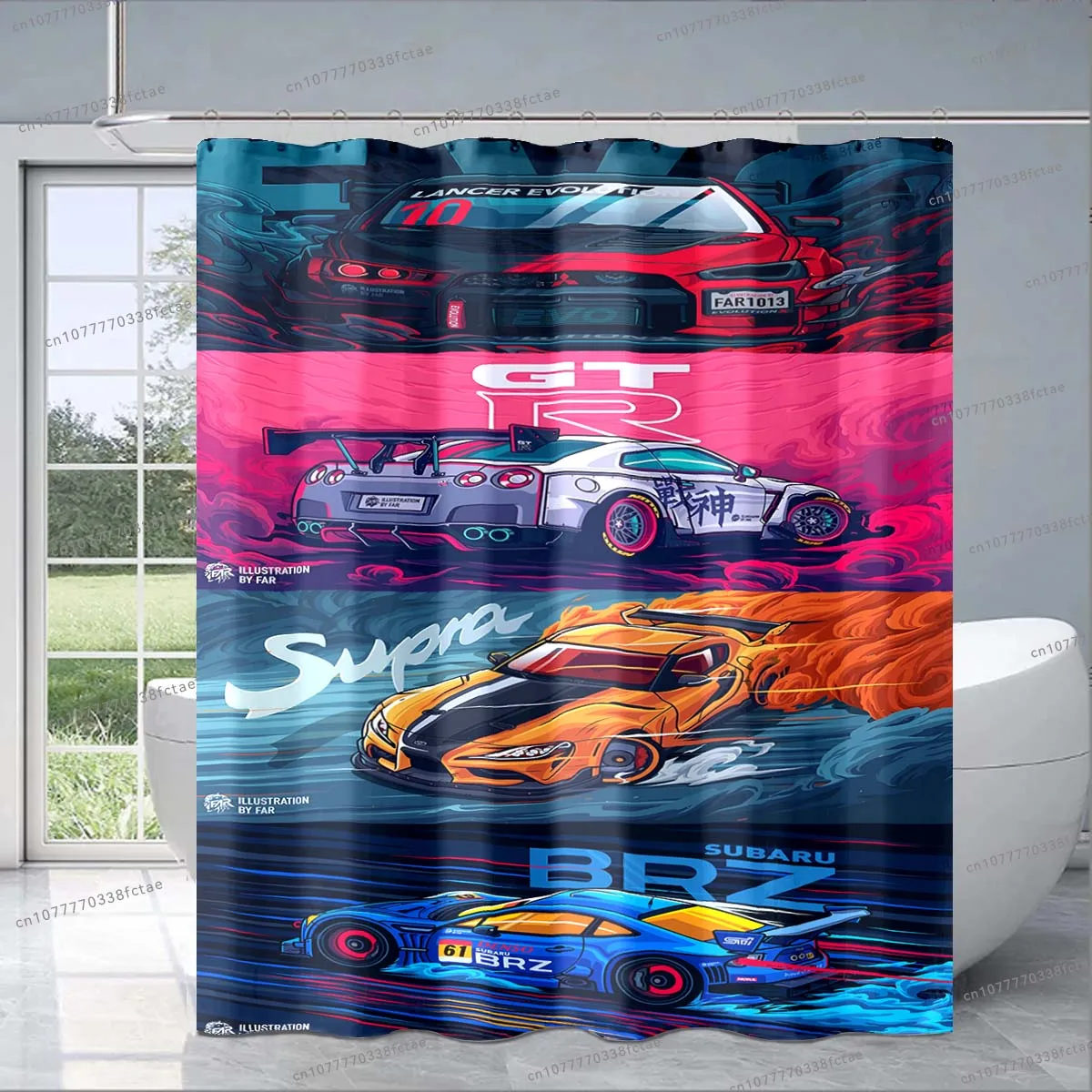 3D GTR Racing Shower Curtain Cartoon Racing Collage Pattern Shower Curtain for Adults Kid Bathroom Fashion Decoration Boy Gift