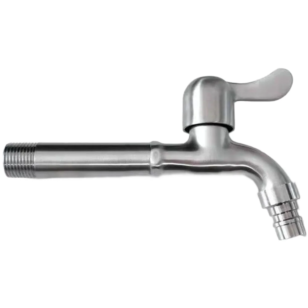 4 Point Stainless Steel Faucet Extended Length Washing Machine Tap High Temperature Resistant Modern Bathroom Water Valve