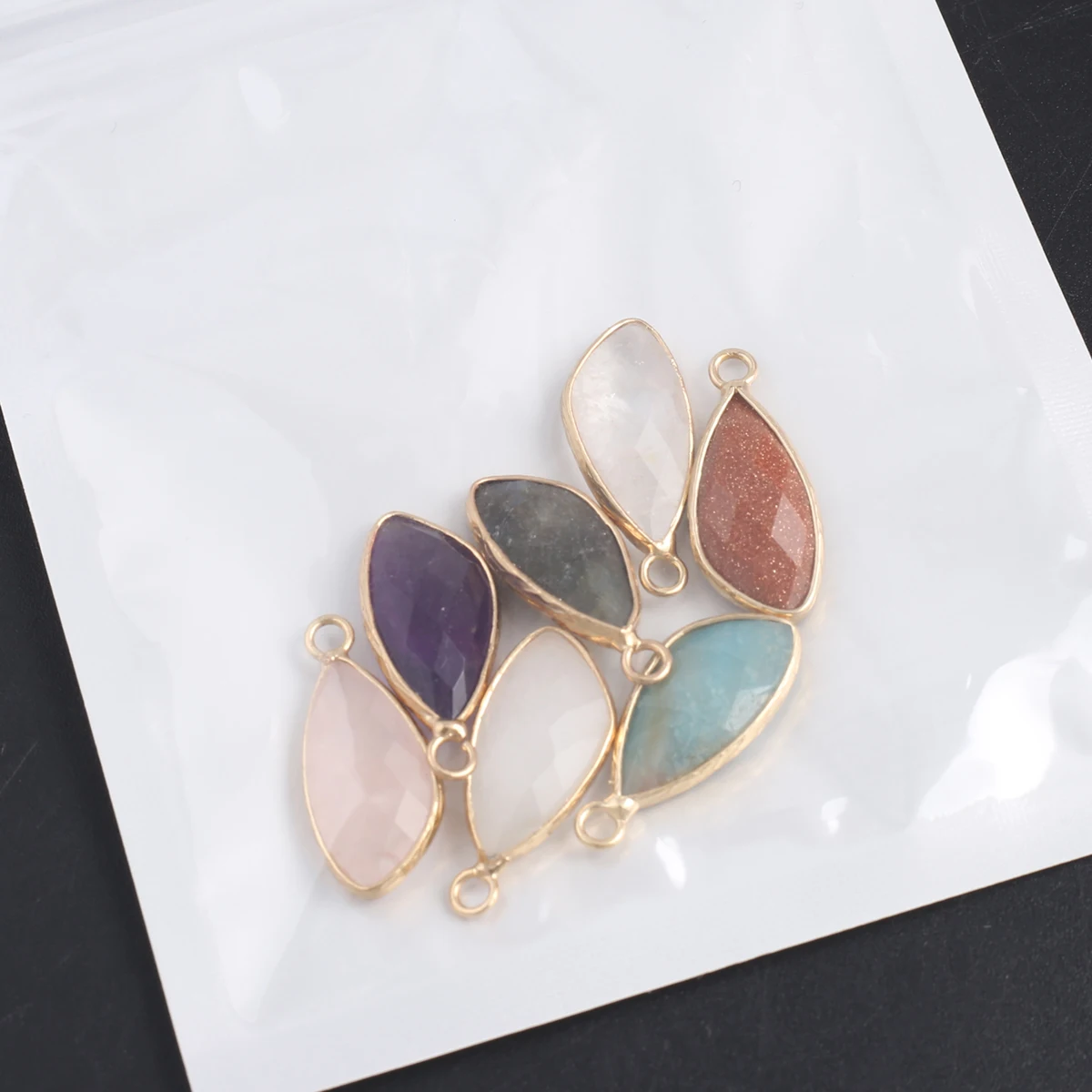 10PCS Natural Stone Amethysts Amazonite Crystal Random Color Droplet Shape Pendant DIY Making Necklace Accessories Gift