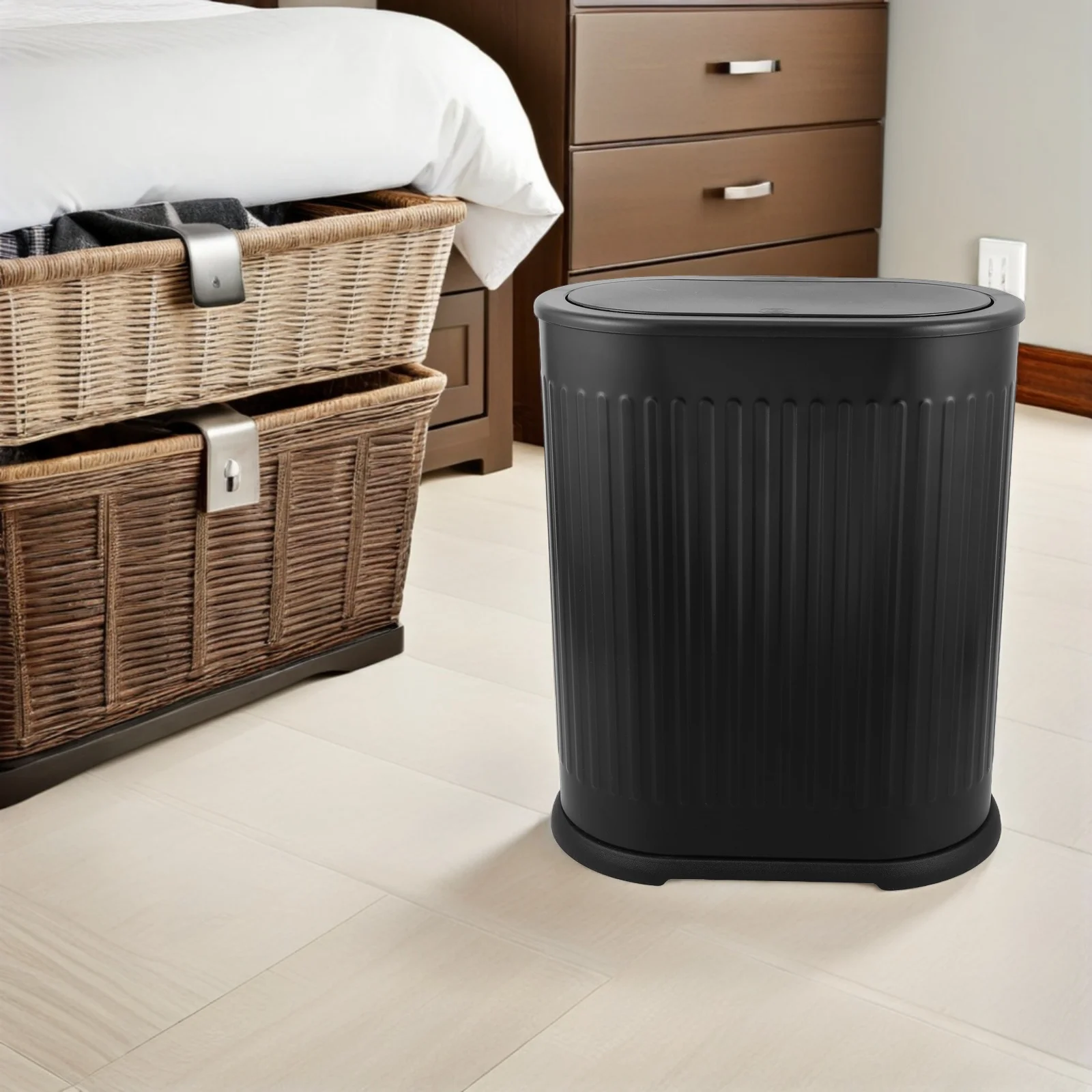 

Presstoopen Trash Can With Lid Narrow Plastic Garbage Bin For Bathroom Bedroom Toilet Office Large Capacity Spacesaving Design