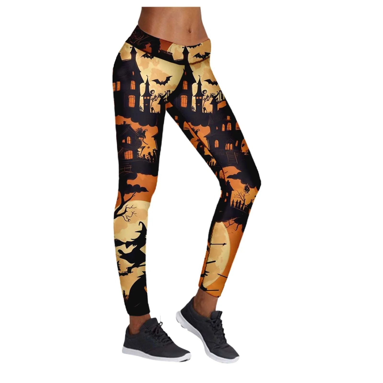 Women\'s Sexy Workout Casual 3d Printed Pants Pumpkin Terror Skull Halloween Trousers Slim Leggings Fashion High Waist Long Pants