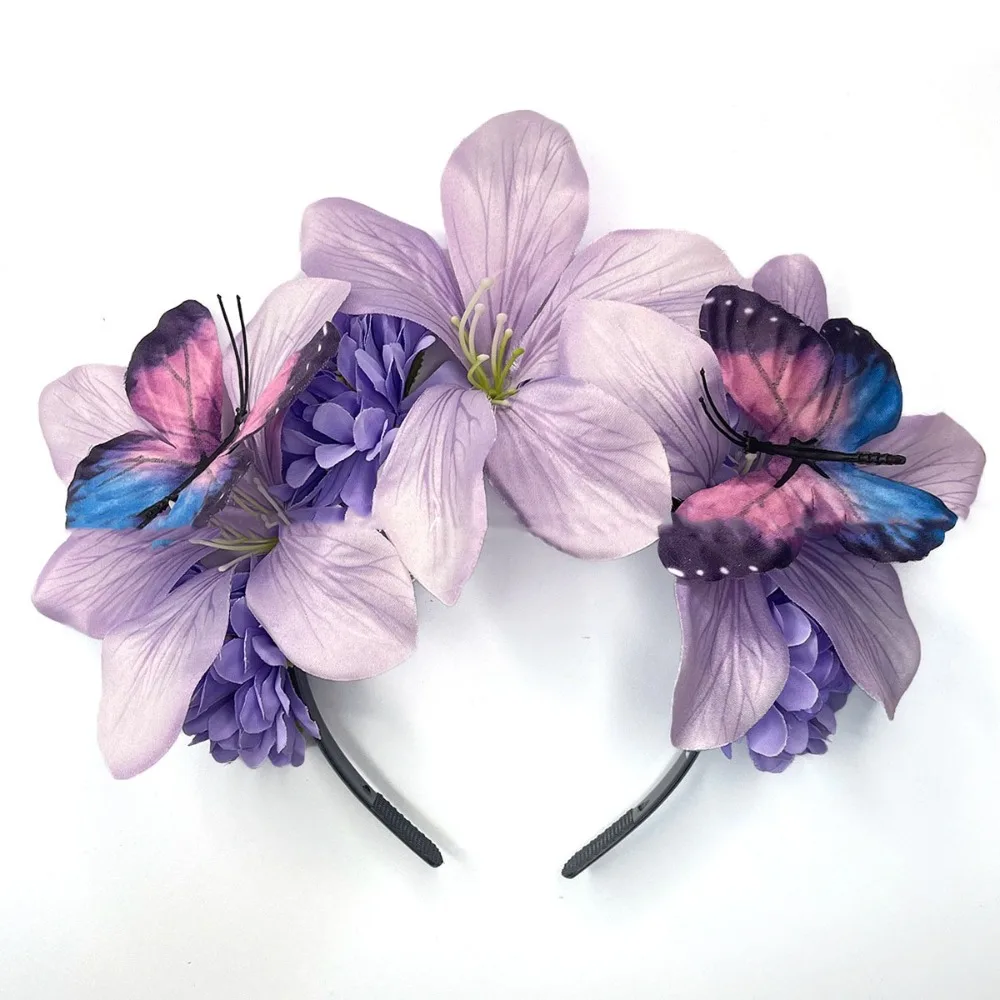 

Sweet Simulation Flower Hair Hoop Butterfly Garland Floral Crown Hairband Headband Elegant Carnival Hair Accessories Daily