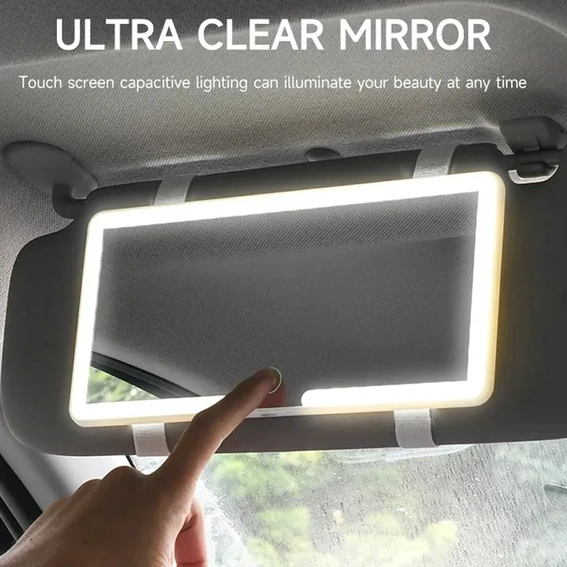 Three adjustment car sunshade makeup mirror HD mirror LED touch switch car light is easy to install