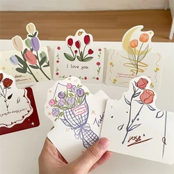 6pcs Teacher's Day Tulip Series Bouquet Greeting Cards Foldable Floral Message Card Handwritten Postcards Universal for Holidays