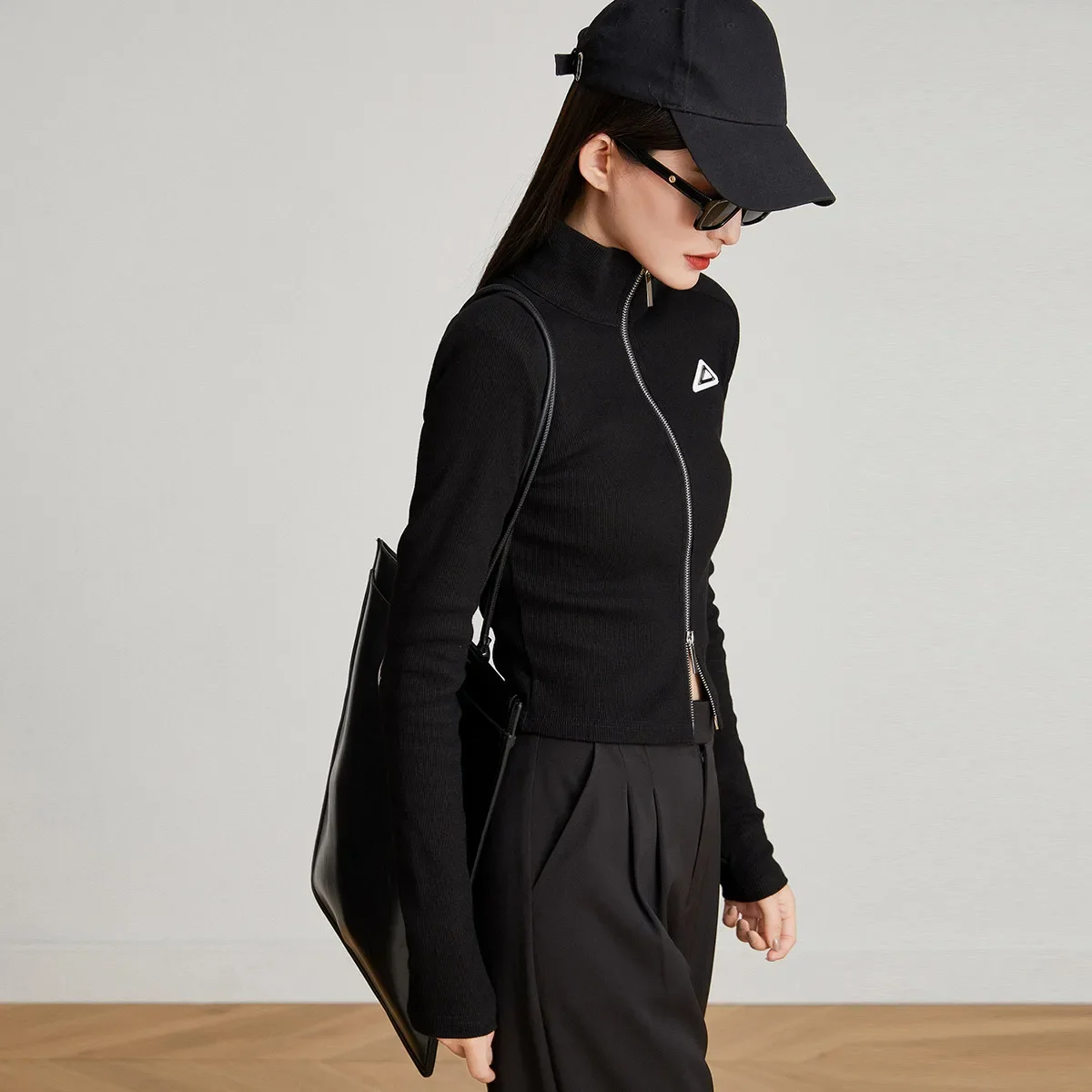 LOUIS YAO 2024 Spring/Autumn Collection Slim Knitted Cardigan Fashion Double Head Zipper High Collar Long Sleeve Coat for Women