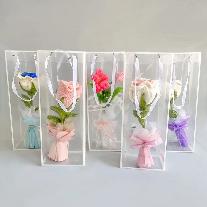 Sacchetto regalo per Bouquet da 1pc, borsa Tote trasparente con cornice bianca, borse per decorazioni floreali singole per amanti genitori e amici